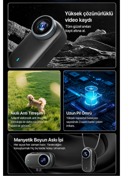 Mini 4k Ultra Hd Wi-fi Aksiyon Kamerası Ip65 Su Dayanıklı Geniş Açı - Yedek Başlıklar Siyah