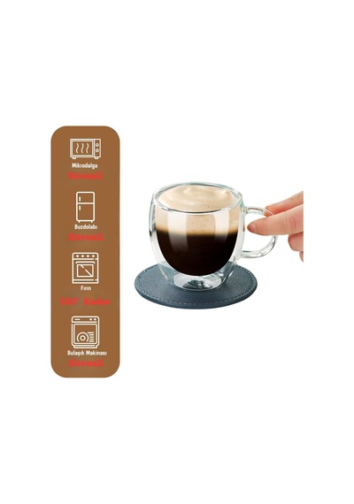 Lexroo Çift Duvarlı Cam Kahve Fincanı 250ml Çok Renkli