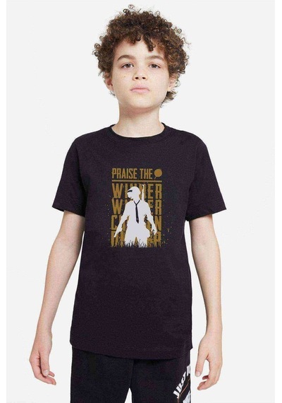 Tshirthane Pubg Praise The Winner Baskılı Unisex Çocuk Siyah T-Shirt