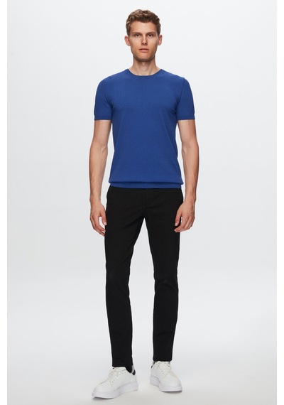 D's Damat Slim Fit Kobalt Düz Örgü Rayon Örme T-Shirt 0Ef069421003M Saks Mavi