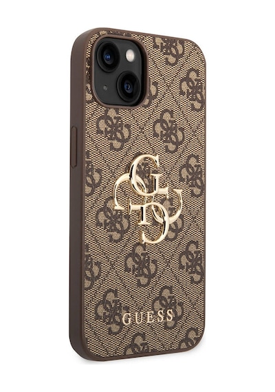 Apple Uyumlu iPhone 14 Kılıf Guess Pu Deri Büyük Metal Logo Dizaynlı Kapak Gri