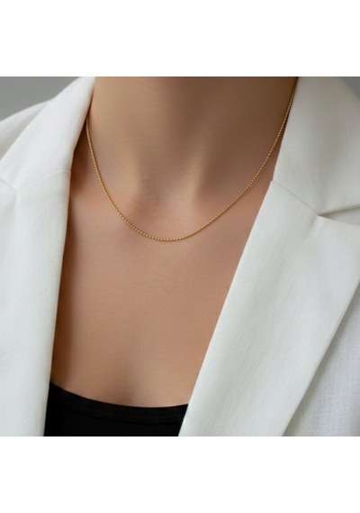Lente Aksesuar Gold İnce Top Zincir Kolye - 14k Altın Kaplama Minimal Seri Kadın Kolye Altın
