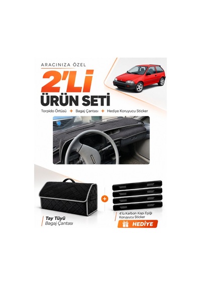 E-biz Suzukı Swift 1988-1994 Uyumlu Torpido Örtüsü + Tay Tüyü Bagaj Çantası - Siyah-gri - Sz002