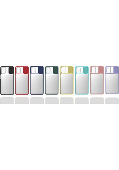 Noktaks - Samsung Galaxy Uyumlu M31s - Kılıf Slayt Sürgülü Arkası Buzlu Lensi Kapak - Koyu Yeşil