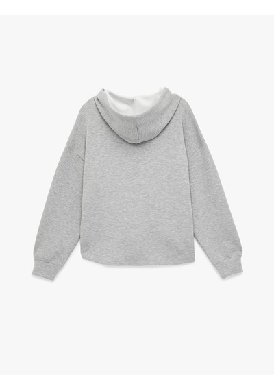 Koton Uzun Kollu Cepli Modal Kumaş Kapüşonlu Sweatshirt Gri 6sak10140ek