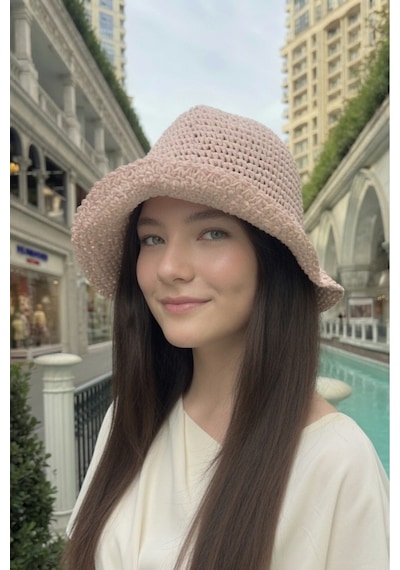 Mollycrush Kadın Pembe Yazlık Örgü Bucket Şapka Güneş Koruyucu Trend Kova Model Toz Pembe