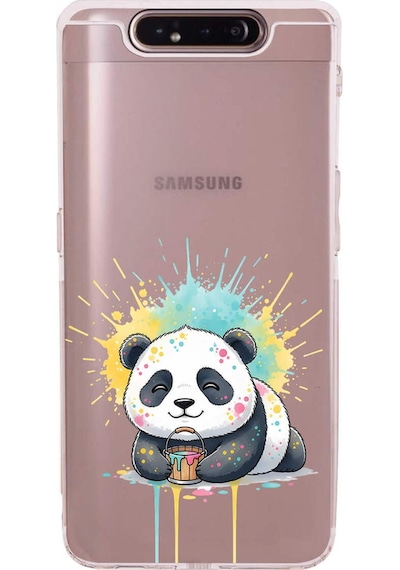 Samsung Galaxy A90 İle Uyumlu Splash Panda Tasarımlı Şeffaf Silikon Kılıf Şeffaf