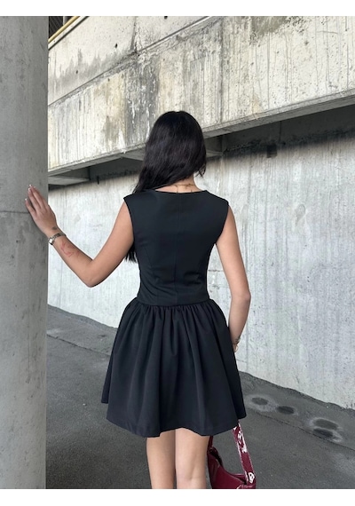 Alfanora Kolsuz Mini Elbise- Siyah