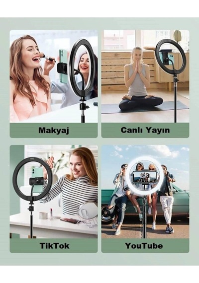 İng Light 14 Inç Tiktok Youtuber Çekim Tripod Işıklı Telefon Tutucu Makyaj Işığı +2.1 Mt Tripod