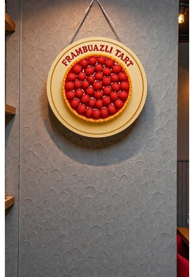 Frambuazlı Tart Temalı İpli Ahşap Kapı Duvar Süsü, Pastane, Tatlı Dükkanı, Cafe Tablo Dekoru
