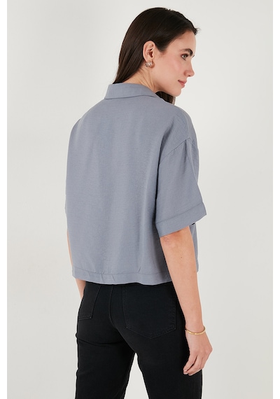 Lela Regular Fit Cep Detaylı Kısa Kollu Bayan Gömlek 6778568 Gri