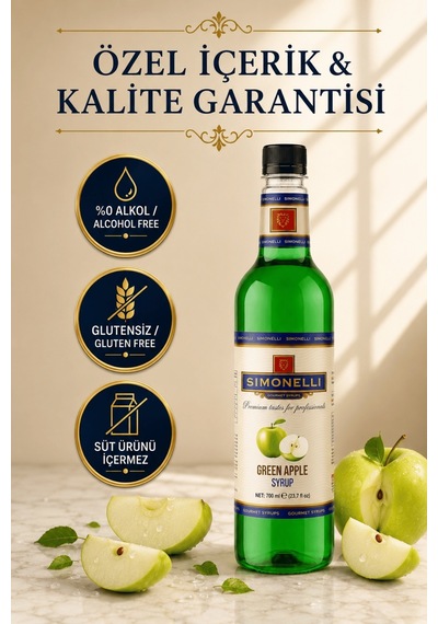 Simonelli Yeşil Elma Kahve Şurubu 700 ML İçecek ve Kokteyl Şurubu + Pompa