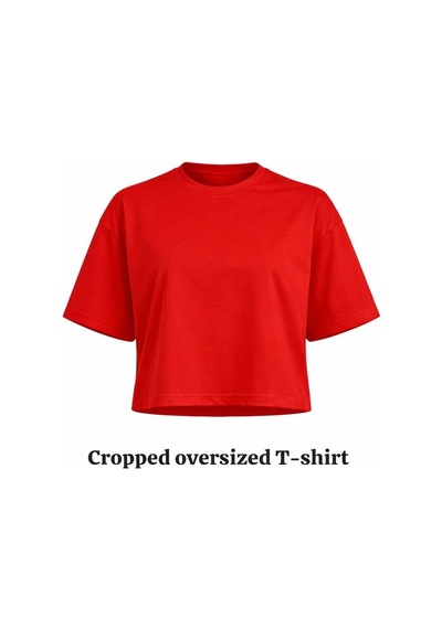 Kadın Kırmızı Oversize Crop Pamuk T-shirt Kırmızı