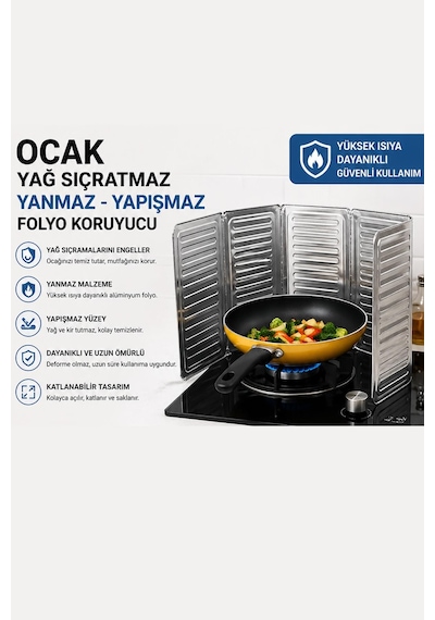 Ocak Yağ Koruyucu Folyo 4 Adet Katlanabilir Alüminyum Sıçrama Önleyici Mutfak Paneli