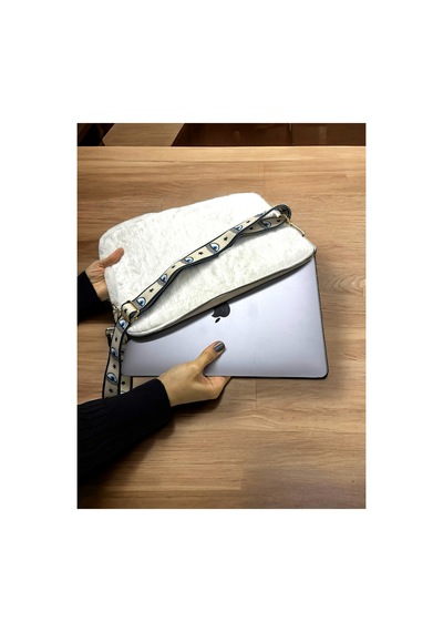 Toscase Beyaz 13-13.3-14 Inch Peluş Apple Uyumlu MacBook, Peluş Laptop Çantası Beyaz Beyaz