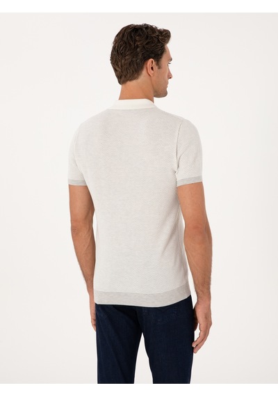 Açık Gri Slim Fit %100 Pamuk Fermuarlı Polo Yaka Triko T-shirt