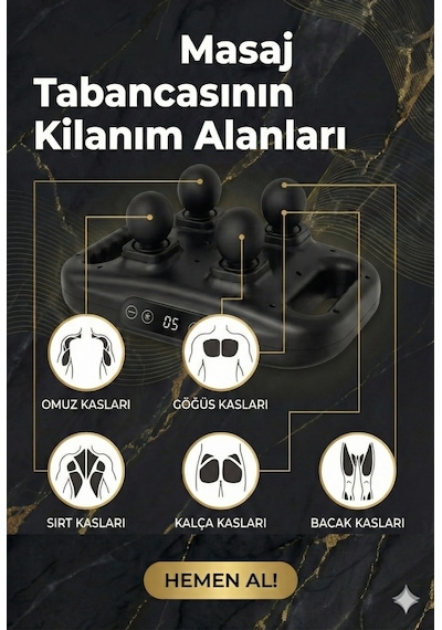 4 Başlıklı Masaj Tabancası - Ergonomik Derin Doku Sırt Ve Boyun Masaj Aleti Ağrı Ve Sızı Giderici Çok Renkli