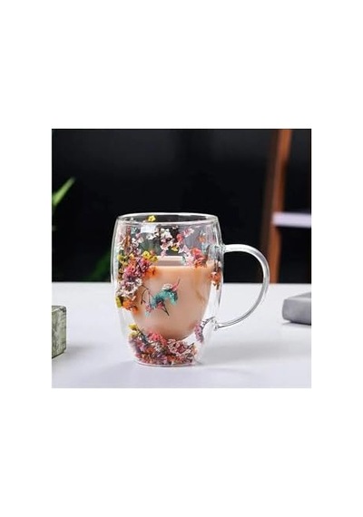 350 Ml Isıya Dayanıklı Borosilikat Çift Çidarlı Flower Cup Bardak Çiçekli Kahve Sunum Bardağı Aeropress