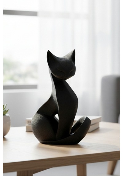Siyah Kedi Heykel - Minimalist Ve Şık Dekorasyon Objesi