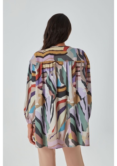 Mizalle Renkli Zebra Tunik Çok Renkli