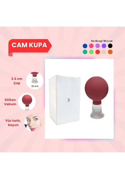 Silikon Vakumlu Cam Yüz Masaj Kupası No:3 Kırmızı Çok Renkli