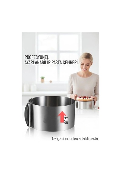 Ayarlanabilir Pasta Çemberi Paslanmaz Çelik Kek Kalıbı 16-30 Cm - Profesyonel Pasta Kalıbı 722561 Diğer