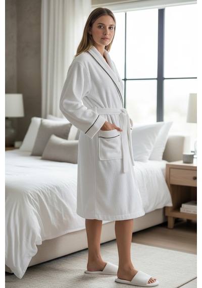% 100 Pamuklu Laodikeia Kimono Bornoz Beyaz
