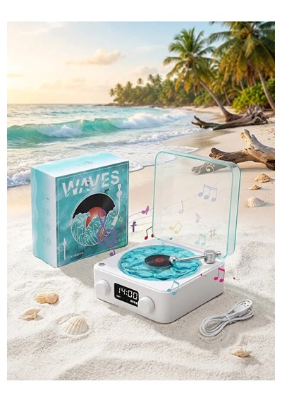 Waves Nostalji Plak Çalar Bluetooth Subwoofer 3d Ses Dalgası Retro Müzik Plak Çalar 1 Adet