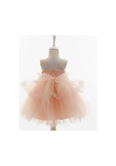 Babyhola 2-6 Yaş Kız Bebek Çocuk Çicek Detaylı Tül Abiye Elbise 3001 Somon