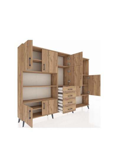 Arges Dolap 10 Raflı 4 Çekmeceli 8 Kapaklı 220x30x163 Çam-çam Çam-çam