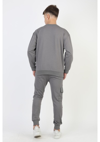 Mevsimlik Respect Baskılı 2 İplik %100 Pamuk 2 İplik Uzun Kollu Erkek Çocuk Sweatshirt-90932 Füme