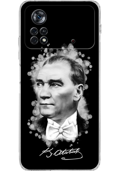 Xiaomi Poco X4 Pro Kamera Korumalı Kapak Atatürk Tasarımlı Şeffaf Kılıf Şeffaf