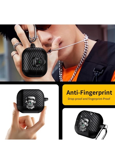 Samsung Galaxy Buds 3 Fe/buds 3 Pro/buds 3 Kılıf Kapak Kafatası Kilitli Ve Anahtarlıklı Erkekler İçin, Komik Karbon Fiber Darbeye Dayanıklı Sert Kabuk İskelet Kapak Galaxy Buds 3 Pro İçin