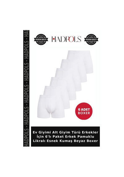 Hadpols Ev Giyimi Alt Giyim Türü Erkekler İçin 6'lı Paket Erkek Pamuklu Likralı Esnek Kumaş Beyaz Boxer