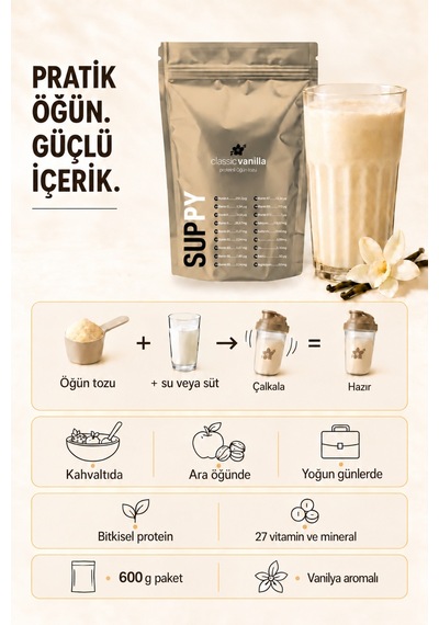 Suppy Classic Vanilla Vanilyalı Proteinli Öğün Tozu 600 G Vanilya