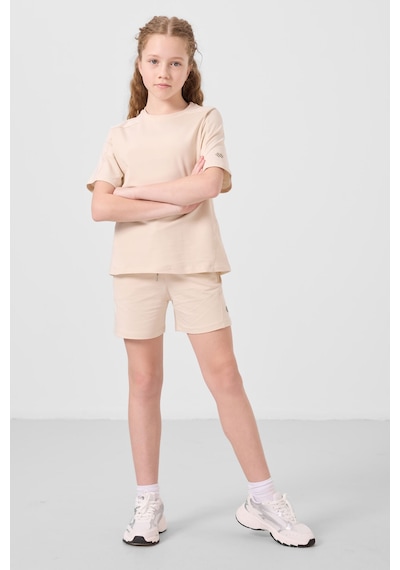 Bej Pamuklu Yumuşak Dokulu Standart Fit Basic Kız Çocuk Şort Takım - 75184 Bej