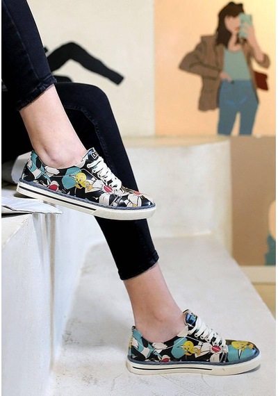 Kadın Vegan Deri Çok Renkli Sneakers - Warner Bros Catch Me If You Can Tweety Tasarım
