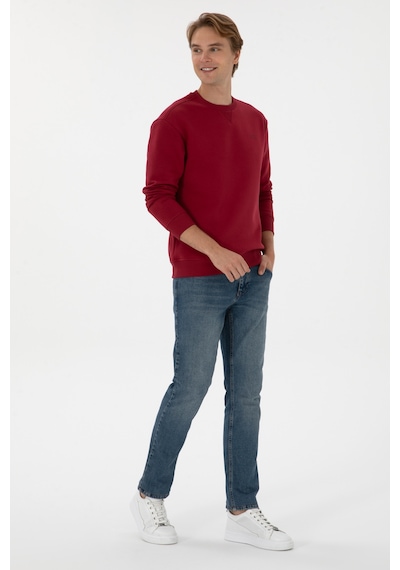 U.S. Polo Assn. Erkek Comfort Fit Bisiklet Yaka Şardonlu Koyu Frambuaz Basic Sweatshirt 50313757-VR104