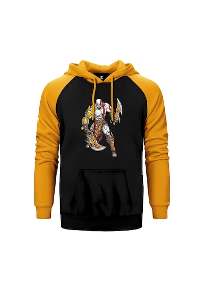God Of War Kratos Savaşçı Sarı Renk Reglan Kol Kapşonlu Sweatshirt Sarı