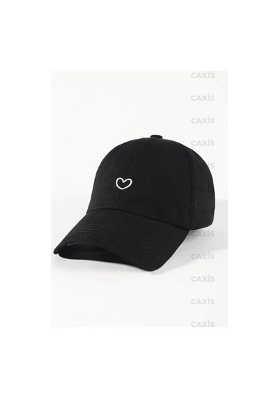 Caxis Minik Kalp Baskılı Şapka Ayarlanabilir Çırtlı Gabardin Cap Siyah