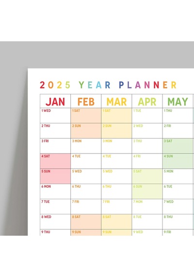 2027 Yıllık Planlayıcı Duvar Takvimi, Gökkuşağı Renkleri, Rainbow, Dikey