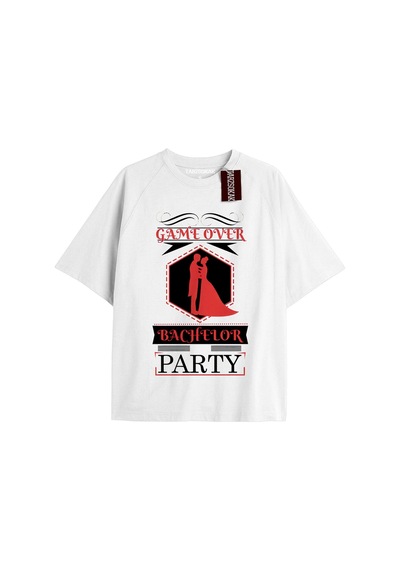 Game Ovwer Bachelor Party Unisex Oversize Yazılı Tshirt Beyaz Beyaz