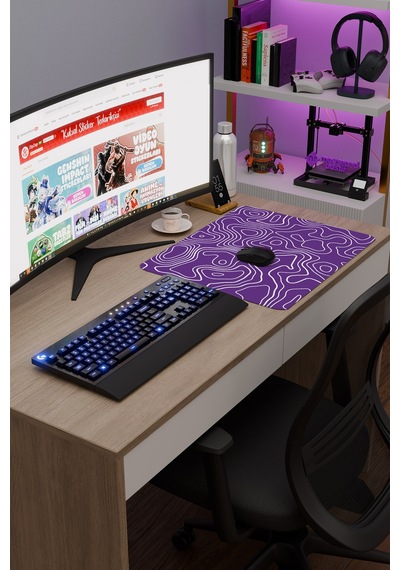 Mor Beyaz 48x40 Xl Taraftar Gaming Oyuncu Mouse Pad Kaymaz Taban Büyük Fare Altlığı Topography