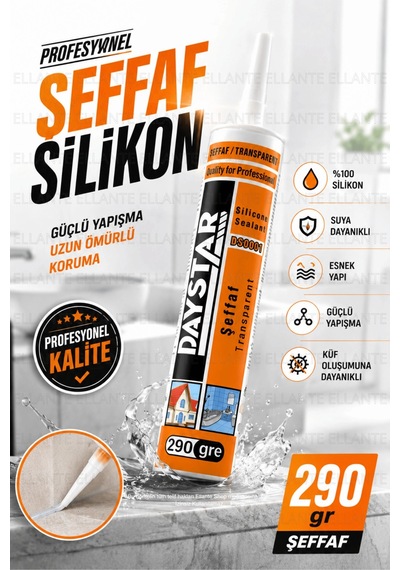 Daystar Şeffaf Silikon Mastik 290 Gr Güçlü Yapışma Suya Dayanıklı Banyo Mutfak Cam Pvc İç Ve Dış Mek Çok Renkli