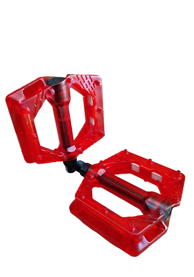 Renkli Platform Pedal Şeffaf Transparan Bilyalı Reflektörlü Bisiklet Pedalı 10x10 Cm Kırmızı