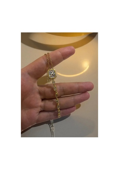 Lunarie Baget Taşlı Y Kolye 14k Gold Beyaz Zirkon Taşlı Farklı Altın