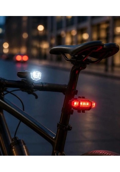Parlak Bisiklet Scooter Işık Seti Su Geçirmez Güçlü Ön Far Ve Arka Stop Lambası 3 Işık Modu Usb Şarj Siyah