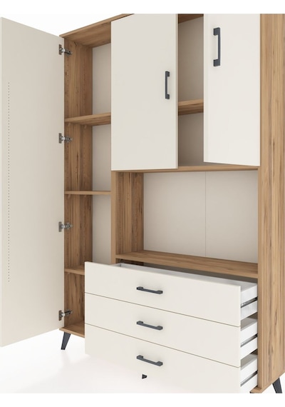 Arges Dolap 6 Raflı 3 Çekmeceli 3 Kapaklı 132x30x195 Çam-ayta... Çam