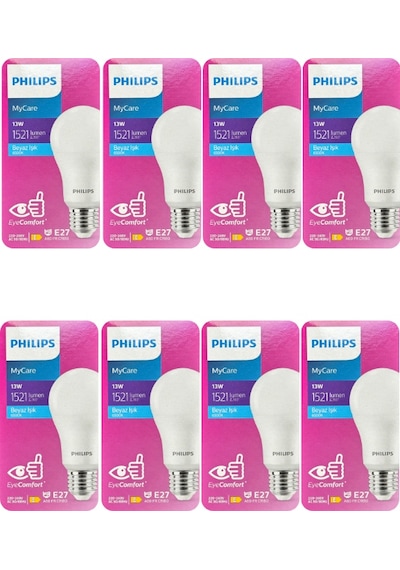 Philips 13w 100w 6500k Beyaz Işık E27 Duylu Led Ampul 8 Adet