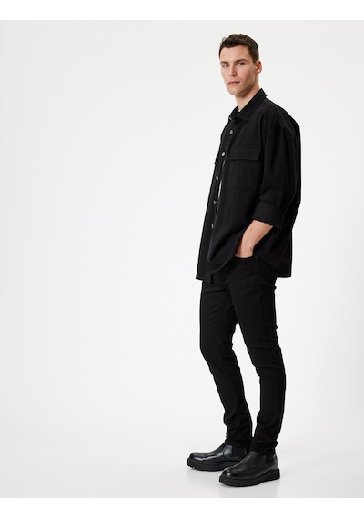 Koton Standart Bel Skinny Fit Kot Pantolon - Michael Jean Siyah 5wam40099nd Siyah